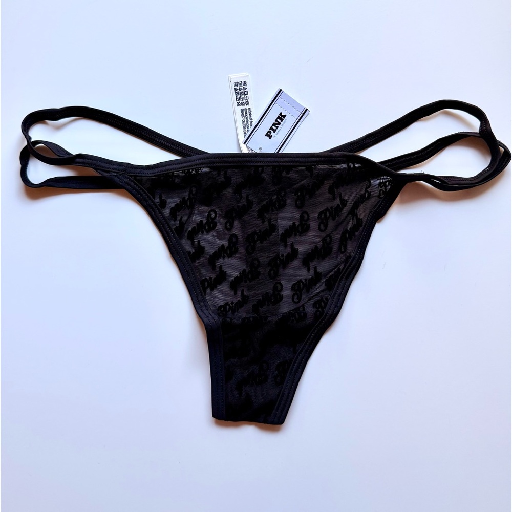 🖤 NWT/ PINK Victoria's Secret Black Logo Thong